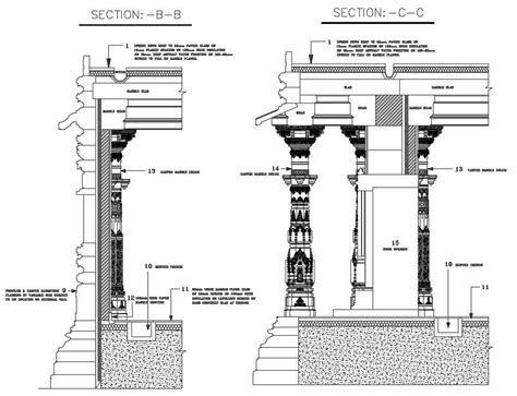 2d Cad Drawing Of Temple Traditional Columns Design Dwg