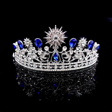 royal blue and silver crystal bride crown for wedding innovato design