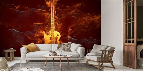 Fiery Guitar Wall Mural Wallsauce Au