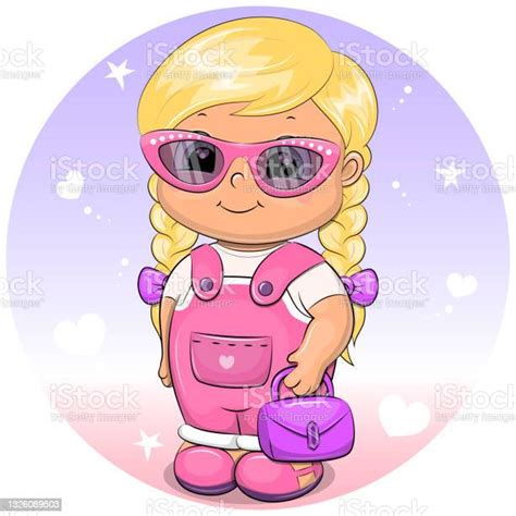 분홍색 점프 수트 안경 보라색 가방에 귀여운 만화 소녀 땋은 머리에 대한 스톡 벡터 아트 및 기타 이미지 땋은 머리 T