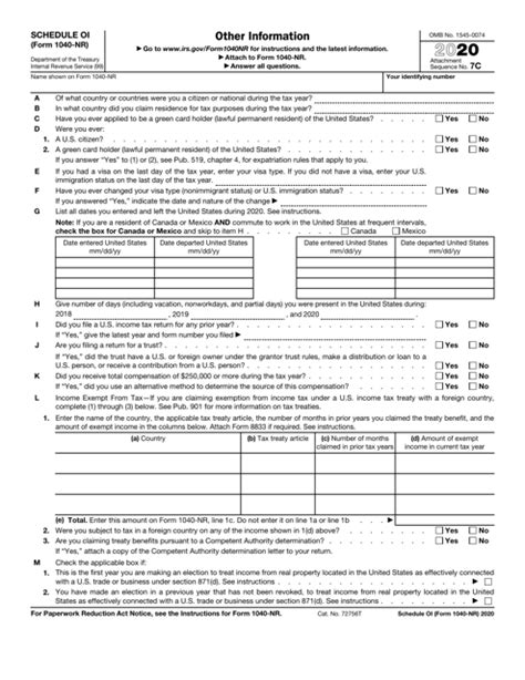 Irs Form 1040 Nr Schedule Oi 2020 Fill Out Sign Online And