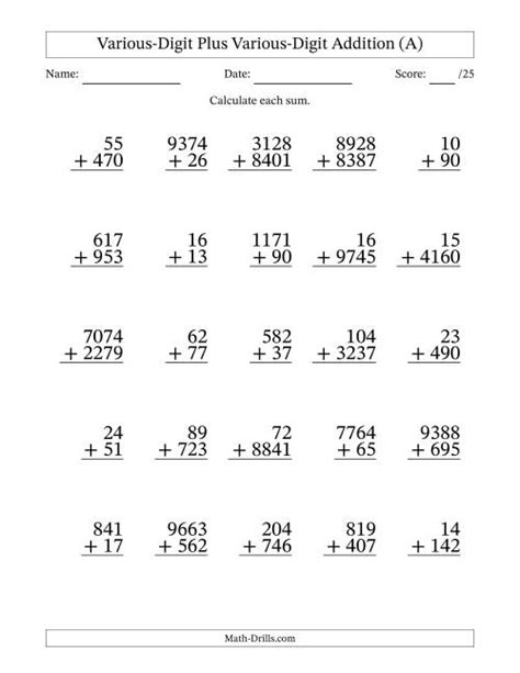 Adding Multi Digit Numbers With Regrouping Worksheets