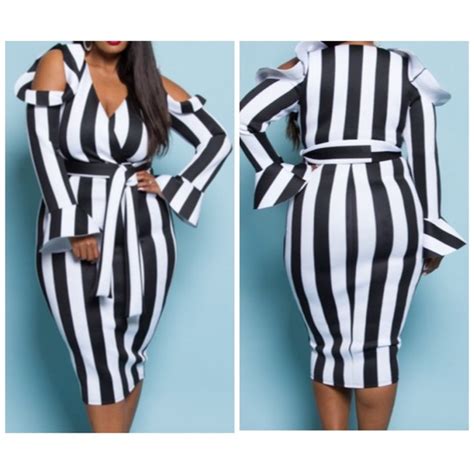 Dresses Black White Stripe Long Sleeve Dress Plus Size Poshmark
