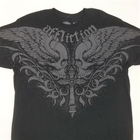 Affliction Mens Xxl Power Tour Short Sleeve T Shirt Black Skulls Wings