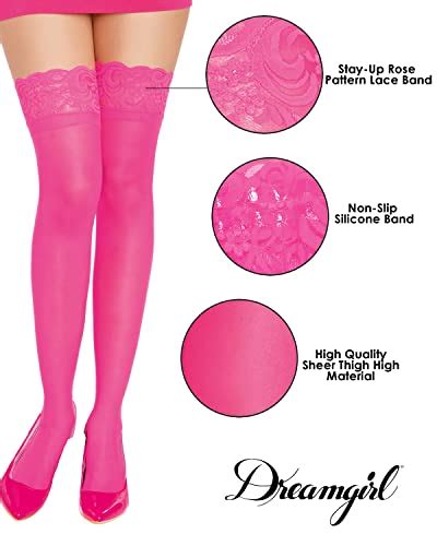 Dreamgirl Womens Sheer Thigh High Pantyhose Hosiery Nylons Stockings With Comfort Lace Top