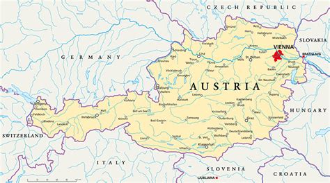 Political Map Of Austria With Cities Austria Map Austria Political Map