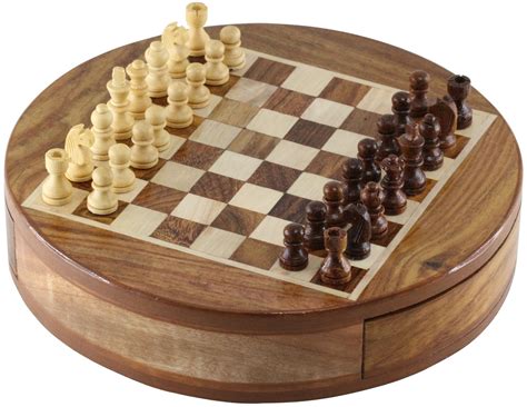 Souvnear 7 Inch Round Wooden Mini Travel Chess Set Game