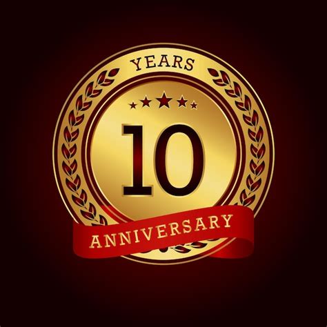 Premium Vector 10 Years Anniversary With A Golden Circle And Red