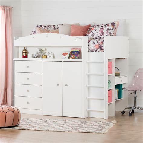 South Shore Tiara White Twin Loft Bed With Desk 39