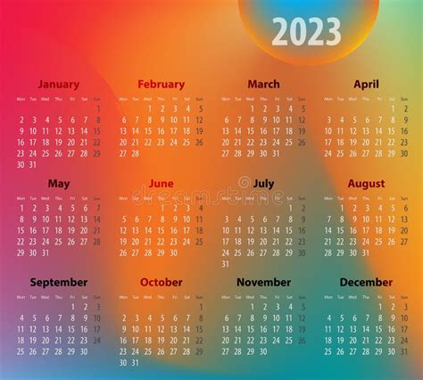 Calendario Colorido Para 2023 Año Ilustración Del Vector Ilustración