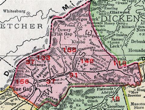 Wise County Virginia Map 1911 Rand Mcnally Big Stone Gap