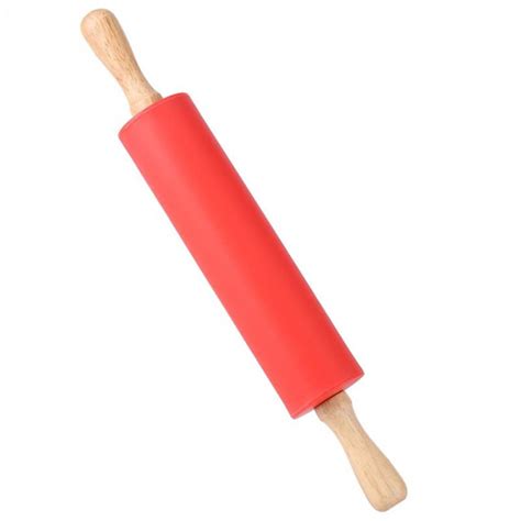 Non Stick Silicone Rolling Pin Wooden Handle Bar Pastry Baking Tool