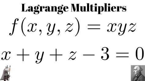 Lagrange Multipliers Maximum Of Fx Y Z Xyz Subject To X Y Z 3 0 Youtube