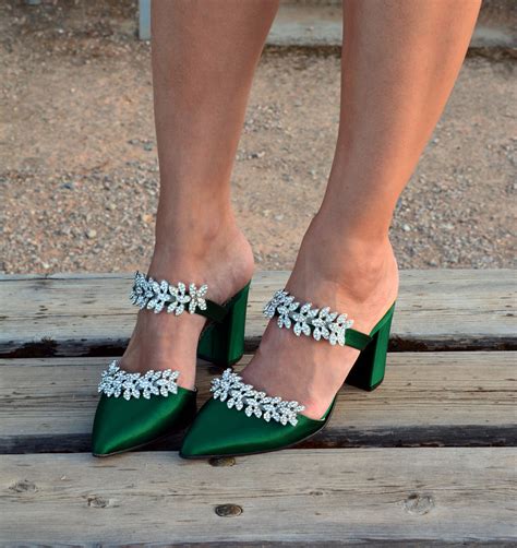 Emerald Green Wedding Shoes Block Heel Wedding Shoes Silver Etsy