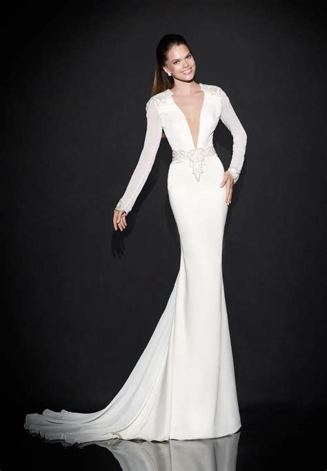 White Mermaid Evening Dress Long Sleeve Women Dresses For Special Occasion Deep V Neck Night