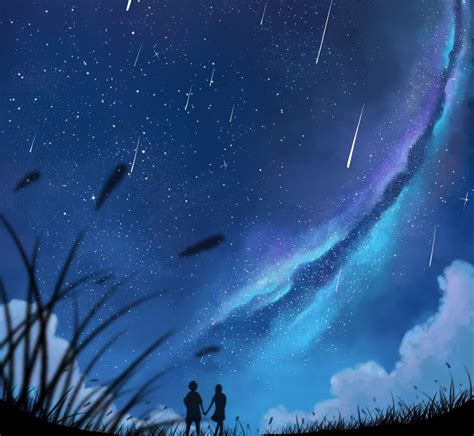 Couple Blue Sky Night Minimal Stars 4k Wallpaper Best