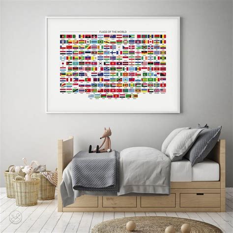 Flags Of The World Poster Educational Wall Art Countries Etsy World