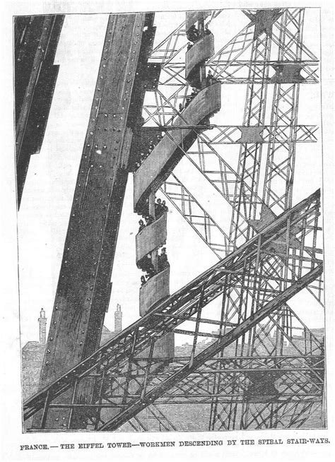 France The Eiffel Tower Workmen Descending By The Spiral Stair Ways
