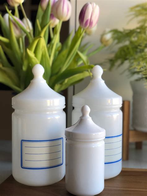 Set Of 3 Vintage Apothecary Bottles Pharmacy Milk Glass