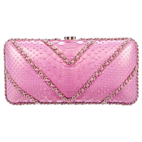 Chanel New Pink Snakeskin Exotic Cc Gold Small Evening Clutch Shoulder
