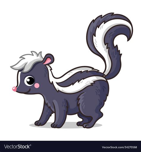 Cute Little Skunk On A White Background In Cartoon