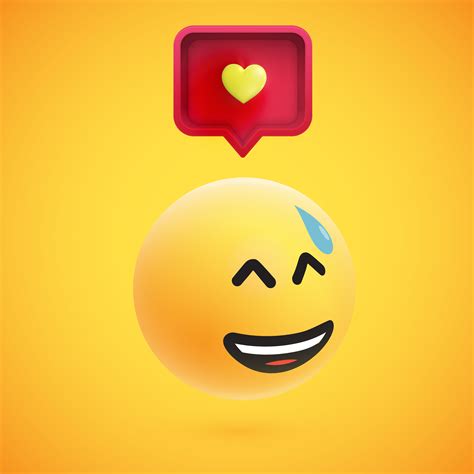 Cute High Detailed Yellow 3d Emoticon With Speech Bubble And Heart For