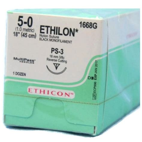 Ethicon 5 0 X 18 Ethilon Nylon Black Sutures With Ps 3 Needle 12