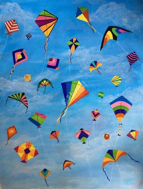 Flying Kites Painting By Shruti Jain Cat Art Painting Kite Flying