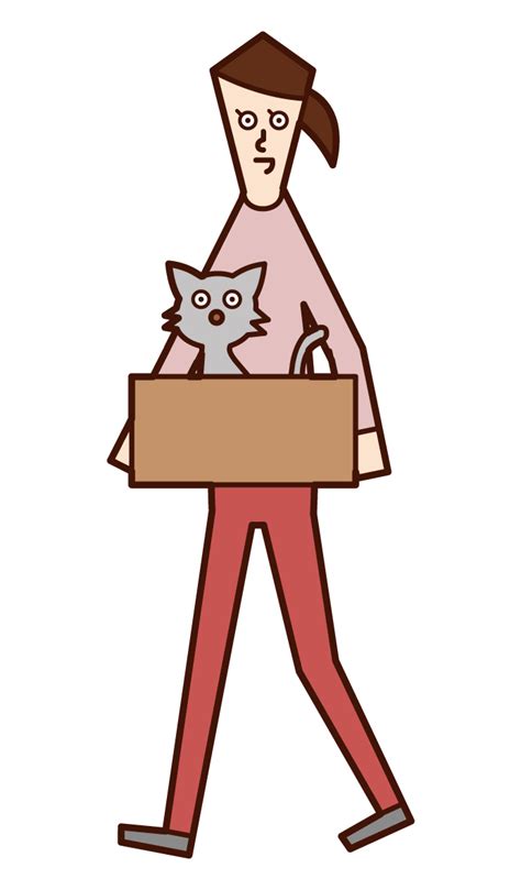 捨て猫を持ち帰る人（女性）のイラスト フリーイラスト素材集 Kukukeke