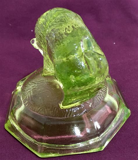 St Clair Glass Buffalo Paperweight Vaseline Glass