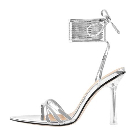 Pointed Toe Strap Lace Up Clear Heel Sandals Onlymaker
