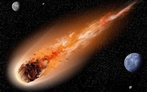Download Wallpapers Burning Asteroid 4k Comet Stars Galaxy Nasa