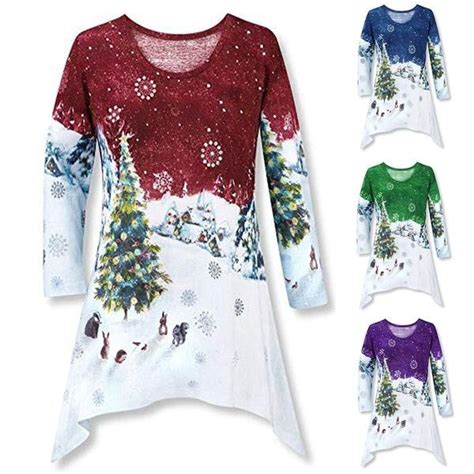 Womens Printed Christmas T Shirt 2019 New Arrival Long Sleeve T Shirts