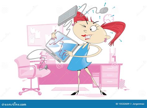 Computer Smash Office Girl Royalty Free Stock Images Image