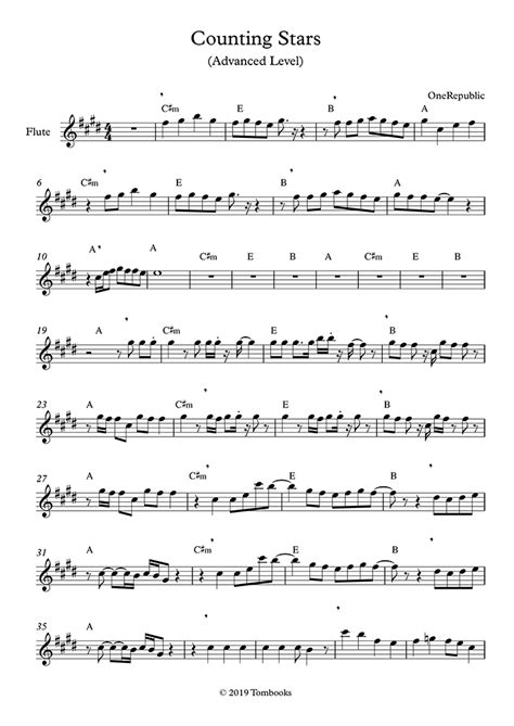 Flute Sheet Music Counting Stars Advanced Level