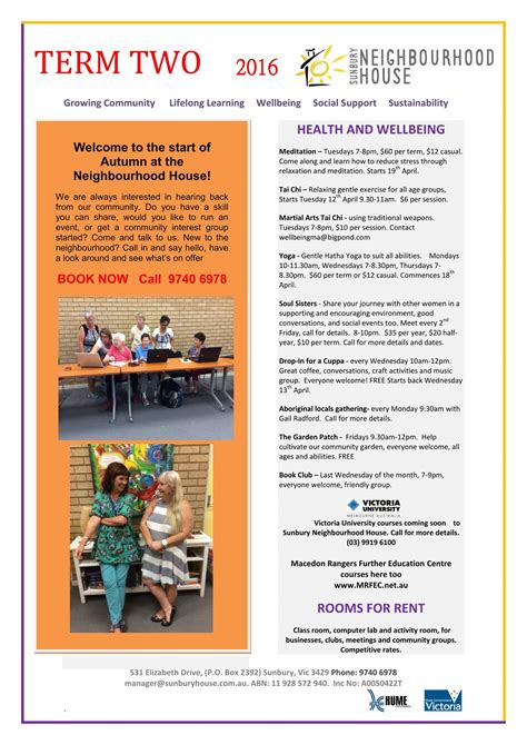 Our Term 2 Program Guide - Sunbury Neighbourhood House