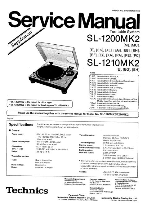 Technics Sl 1200mk2 Service Manual Supplement Pdf Download Manualslib