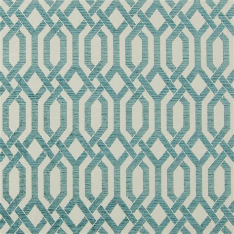 Turquoise Blue And Teal Geometric Woven Upholstery Fabric