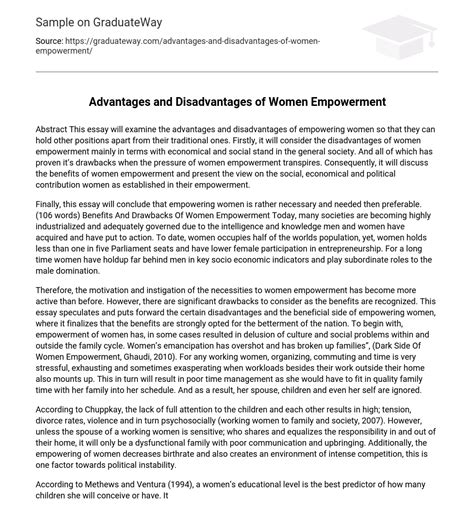 Advantages And Disadvantages Of Women Empowerment Free Essay Example