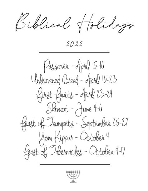 Biblical Holiday Dates Printable For 2022 Biblical Holiday Dates