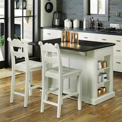 Home Styles Fiesta Weathered White Kitchen Island With Seating 5076