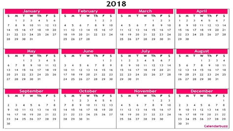 2018 Yearly Calendar Printable Printable Yearly Calendar Calendar