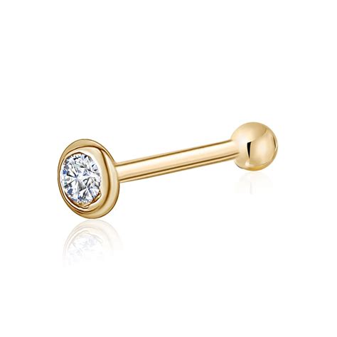 14k Gold Nose Ring With Simulated Diamond Stud Piercing Body Bezel Set