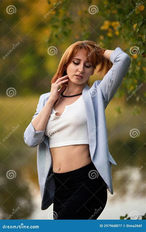 Close Up Portrait Of Sensual Redhead Outdoors Autumn S Warm Embrace Stock Image Image Of