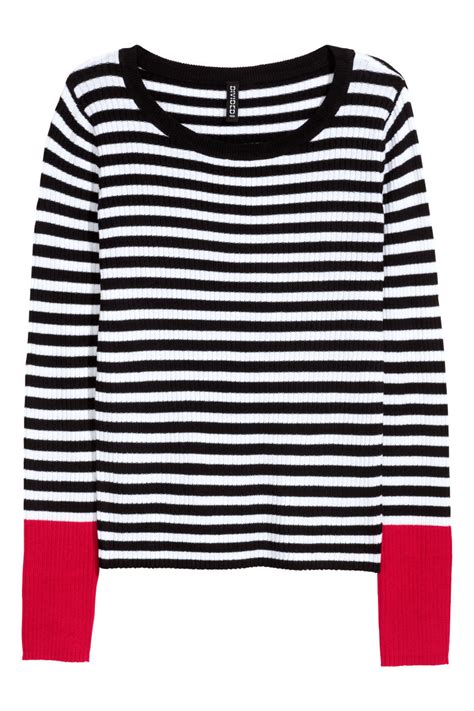 Rib Knit Sweater Blackwhite Striped Divided Handm Us