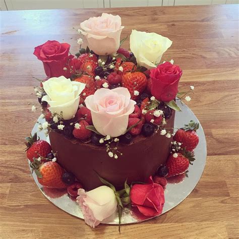 Chocolate cake with fresh fruit and flowers I made ...