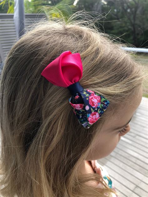 Floral Bow Clips Two Toned Hair Bows Boutique Floral Hair Etsy Australia