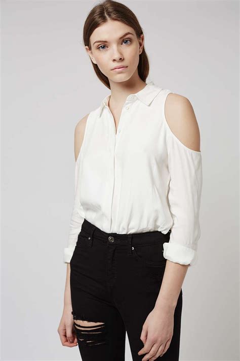 Cold Shoulder Shirt Tops Clothing Cold Shoulder Shirt Topshop Tops White Long Sleeve Shirt