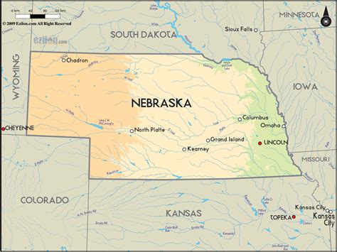 Geographical Map Of Nebraska And Nebraska Geographical Maps
