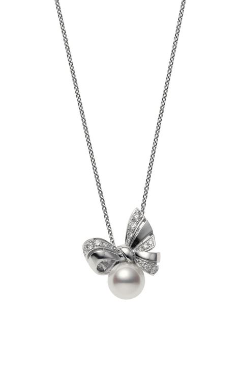 Mikimoto Ribbon Diamond And Pearl Pendant Necklace Nordstrom